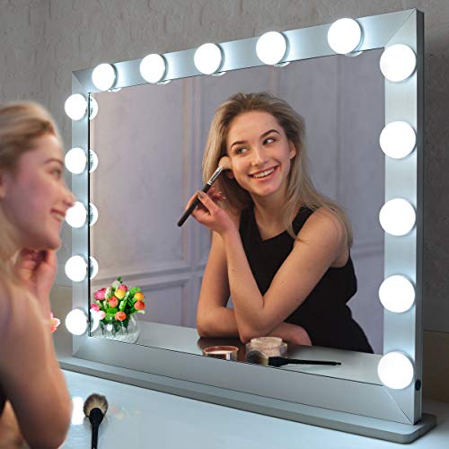 WONSTART Grande Hollywood Specchio Trucco con 15 LED Illuminato Regolabile a Tocco con 3 impostazione Luci Specchio Desktop o Montaggio a Parete Specchio di Bellezza (Argento)