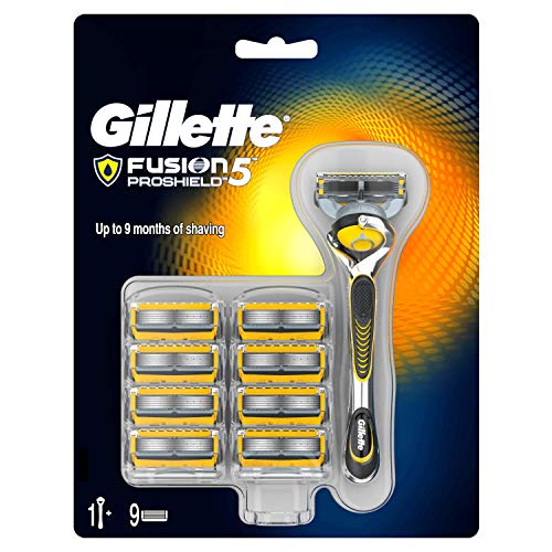 Gillette Fusion ProShield Lamette di Ricambio per Rasoio Con Tecnologia FlexBall, confezione da 9 Lame + 1 Manico