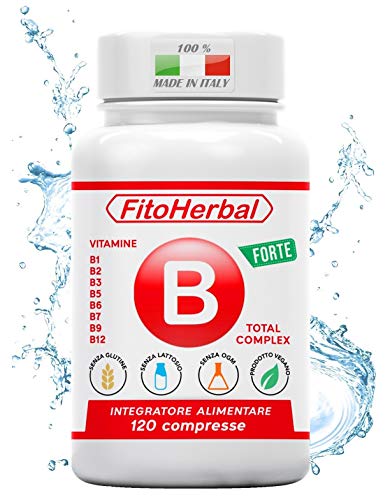 FitoHerbal Vitamina B Complex Integratore Complesso Vitamine B1 B2 B3 B5 B6 B7 B9 B12 Supporto per Stanchezza Sistema Immunitario Nervoso Memoria Capelli Occhi Pelle. Qualità Made in Italy.