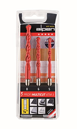 Alpi hartmetall-trapano multiuso Profi Multicut, 0,64 cm esagonale-cilindro, diametro 5/6/8 mm, L 100/120 mm come 3-pezzi Set in scatola di plastica cassetta, 100803100