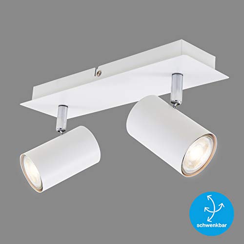 Briloner Leuchten Plafoniera LED da soffitto con 2 faretti orientabili, adatta per lampadine GU10 da max. 40 Watt non incluse, Metallo bianco W