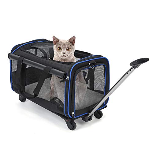 EBTOOLS Trasportino per cani in nylon, Trasportino per cani con ruote rimovibile leggero portatile per borsa da viaggio piccolo gatto nero blu