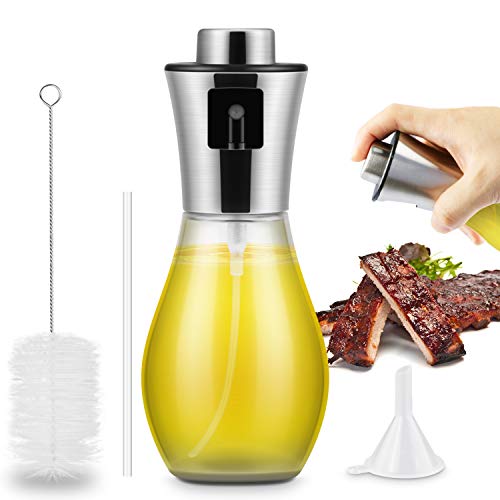 Spruzzatore Olio 200ml，Oil Sprayer Dispenser con tubo spazzola Aceto/Olio Spruzzatore Nebulizzatore Olio Cucina in Vetro per BBQ, insalata, pane di cottura, cucina