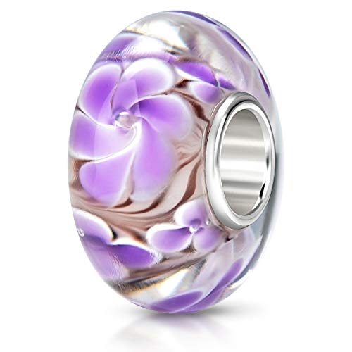 MATERIA{925} argento perline Murano ciondolo fiore viola - perle in vetro lilla per Beads braccialetto #466