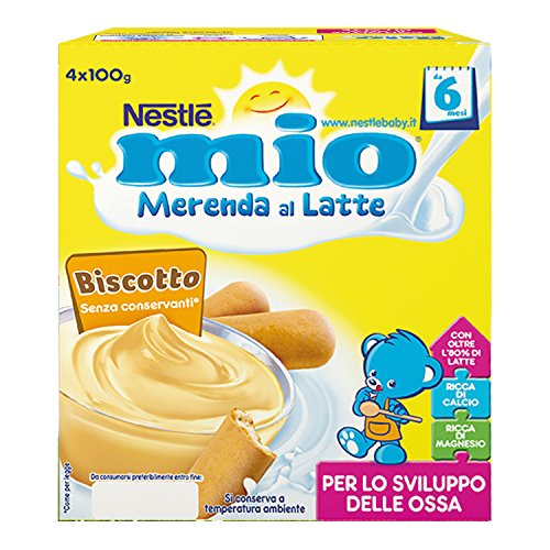 Nestlé Mio Merenda al Latte Biscotto, da 6 Mesi, 6 Confezioni da 4 Vasetti, 24 Vasetti