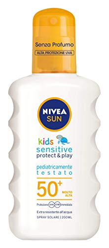 NIVEA Sun Kids Spray Solare Sensitive Protect & Play FP50+ per Bambini, Protezione Molto Alta, 200 ml