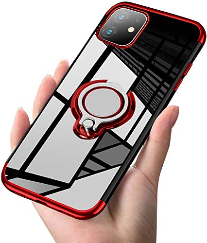 kadixini Custodia Cover per iPhone 11 Trasparente Morbido TPU Protettivo Sottile Chiaro Case 360° Ring Regolabile Anello Magnetica Supporto Silicone Custodia Antiurto Compatibile con iphone11 Rosso