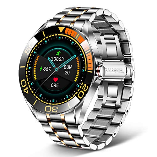 LIGE Smartwatch da Uomo da 1,3 Pollici, con Touch Screen, Cardiofrequenzimetro, Pressione Arteriosa, Orologio Fitness Impermeabile IP67, in Acciaio Inox, con Cronometro per Android e iOS