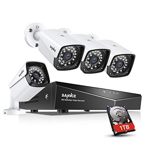 SANNCE Kit sorveglianza Sistema di Sicurezza 4 Canali 1080P Kit Telecamera Videosorviglianza POE IP66 NVR Visione Notturna per Sicurezza della Famiglia 1TB HDD