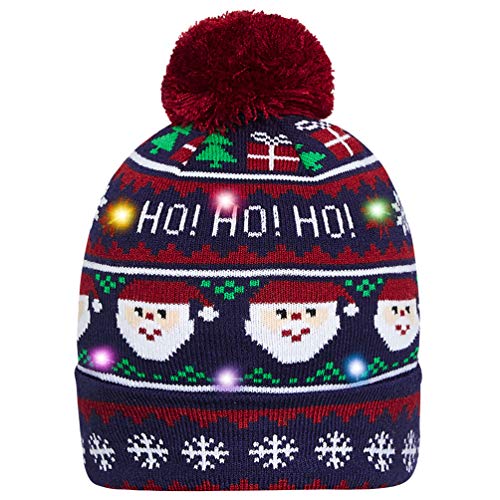 AIDEAONE Christmas Light Up Hat novità Divertente Cappello Babbo Natale Stampato Berretto Lampeggiante Cappellino Maglione da Neve Invernale Brutto Cappello Berretti