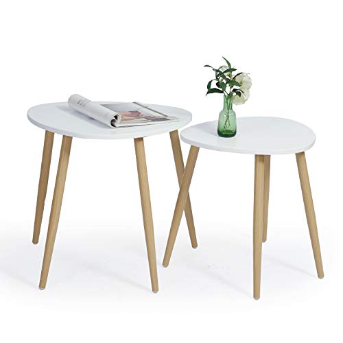 MEUBLE COSY Set di 2 Rotondi, Moderno Minimalista, Stile scandinavo, tavolino da caffè per Soggiorno, Balcone, Bianco, 50x42x48/42,5x38,5x44,5cm