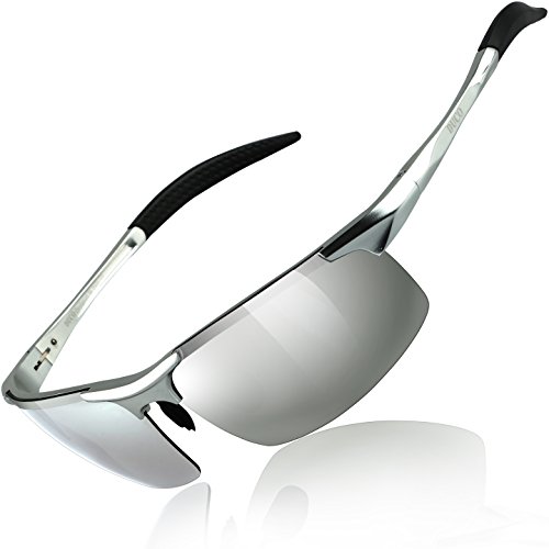 DUCO Occhiali da sole polarizzati uomo Occhiali sportivi Occhiali per la guida telaio in metallo 8177S (Cornice d'argento specchiato argento)