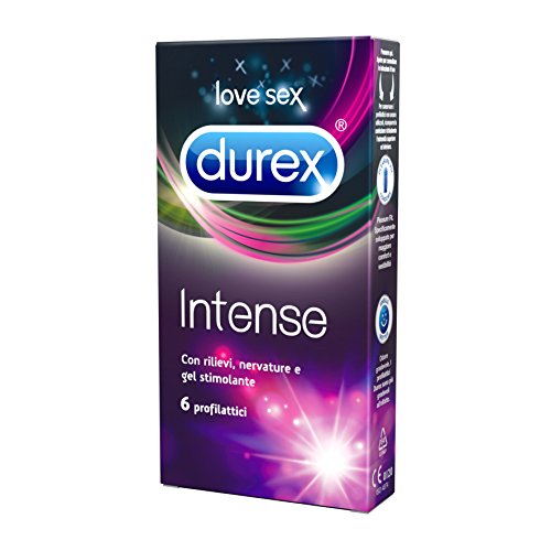 Durex Intense Preservativi Stimolanti con Nervature e Gel Stimolante, 6 Profilattici