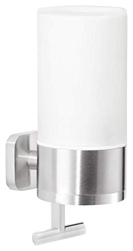 Tesa 40459 ESTEETIC - Dispenser per sapone liquido (230 ml), con soluzione adesiva, design elegante, effetto acciaio INOX, 192 x 73 x 115 mm, argento