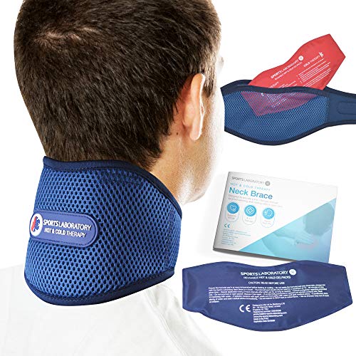 Sports Laboratory ® - Supporto cervicale PRO+, per dolori al collo, con terapia integrata di caldo e freddo, collare cervicale regolabile, guida al dolore al collo (Regular (11-17inch))