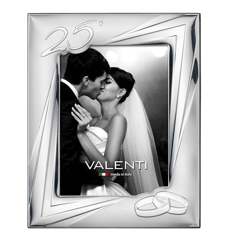 Valenti&Co - Cornice Portafoto in Argento cm 13x18. Ideale Come Regalo per Nozze d'Argento - 25 Anni di Matrimonio o per Il venticinquesimo di parenti o Mamma e papà.