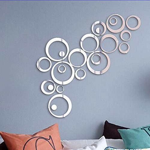 Stonges Adesivi murali specchio 3D cristallo acrilico cerchio stereo adesivi murali fai da te soggiorno camera da letto murale (argento)